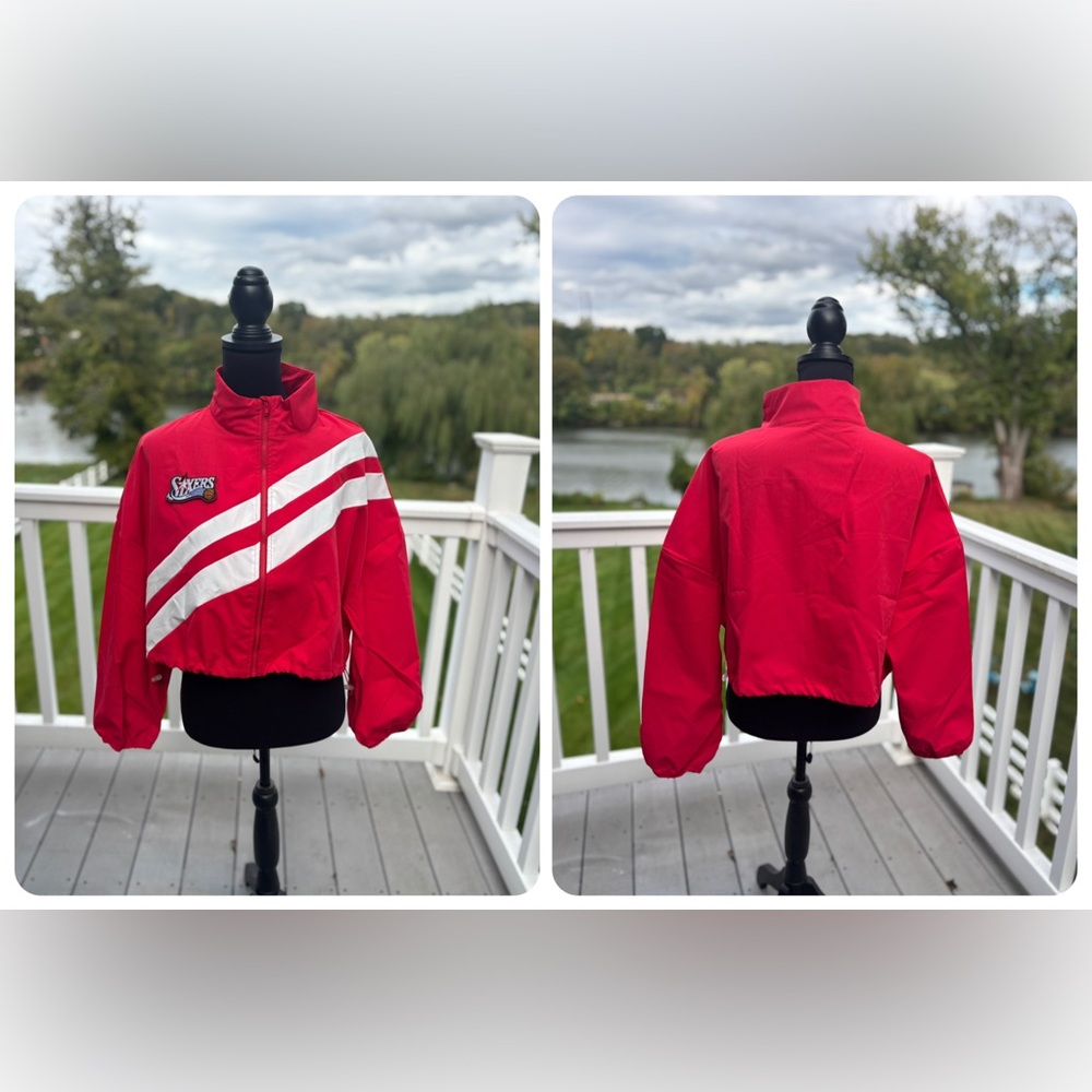 Sixers (76ers) inspired Womens Crop Red Light Track Jacket with White Stripes